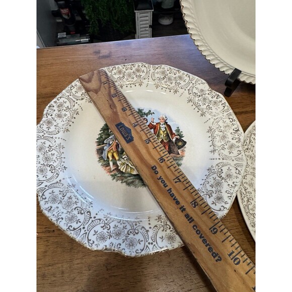 vintage Harker Pottery plate in the "Godey Prints" or "Courting Couple" pattern. - Picture 3 of 7